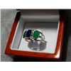 Image 2 : RING - NEW STERLING SILVER BLUE SAPPHIRE AND EMERALD RING