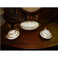 CRESTON CREAM & SUGAR -GOLD TRIM SERVING BOWL, 18K GOLD = 3 PC TOTAL