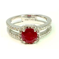 Ruby 2.22CT / Diamond 0.75CT / 14K White Gold Ring 6.20 Gram