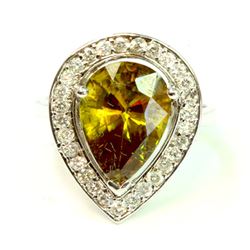 Sphene Pear shape 6.20CT / Diamond 0.63CT  14K White Gold Ring 5.67 Gram
