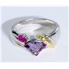 Sterling Silver .925  Amethyst w/ Ruby Ring Two Toned