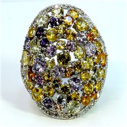 NATURAL CEYLONG MIX SAPPHIRE 11.75CT / DIAMOND 0.63CT / 14K WHITE GOLD RING 17.04GRAM