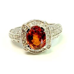 Malaya Garnet  2.71CT  / Diamond 2.71ct / 14K White Gold Ring  6.00 gram