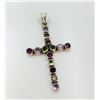 Sterling Silver .925  Multi Gemstone Cross Pendant 12.08g Dim.35x60mm