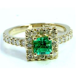 Natural Columbian Emerald 0.54ct / Diamond 0.62ct / 14k Yellow Gold 2.85gram