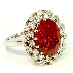 Hessonite Garnet 8.84CT / Diamond 0.47CT / 14K White Gold Ring 6.13 Gram