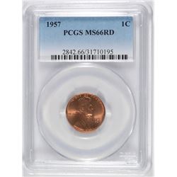 1957 LINCOLN CENT, PCGS MS-66 RED