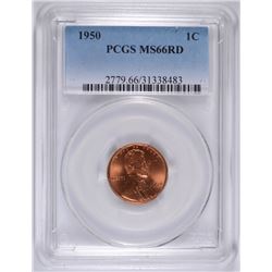 1950 LINCOLN CENT, PCGS MS-66 RED  SCARCE!