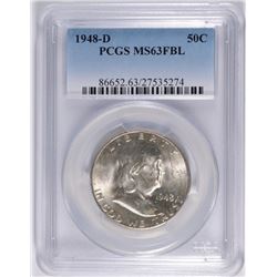 1948-D FRANKLIN HALF DOLLAR, PCGS MS-63 FBL