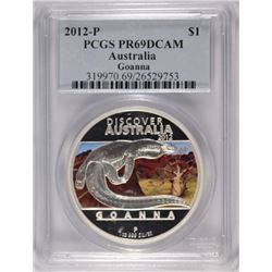 2012-P AUSTRALIA  GOANNA 1 OZ .999 SILVER PCGS PR69 DCAM