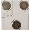 Image 1 : 2 - 1870 THREE CENT NICKELS & 1 - 1905-S BARBER DIME