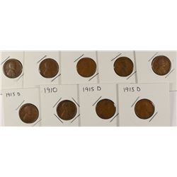 LINCOLN CENT LOT (9) 1910, 1910S, 2- 1912D, 1913, 1914S, 3- 1915D