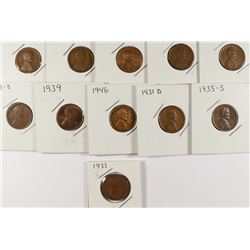 LINCOLN CENT LOT (11) 2- 1923S, 1928, 1928D, 1933, 1933D.1931D, 1935, 1935S,