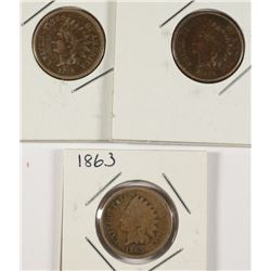 3 - INDIAN HEAD CENTS 1860 - 1863 - 1864
