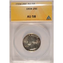1934 WASHINGTON QTR ANACS AU58