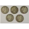 Image 1 : (5) 1907-D BARBER HALF DOLLARS