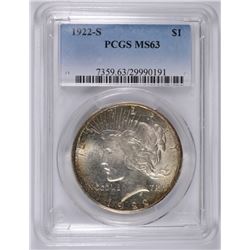 1922-S PEACE SILVER DOLLAR, PCGS MS-63