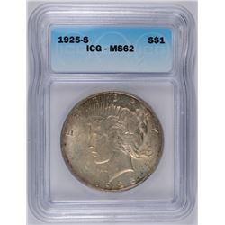 1925-S PEACE SILVER DOLLAR, ICG MS-62