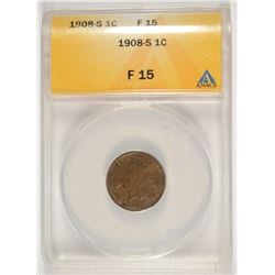 1908-S INDIAN HEAD CENT ANACS FINE-15