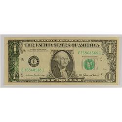 1985 $1 FEDERAL RESERVE NOTE (MAJOR MINT ERROR-OFF SET TRANSFER PRINTING ERROR)