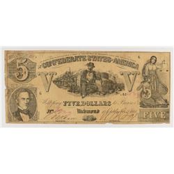 1861 $5 CONFEDERATE STATES OF AMERICA NOTE