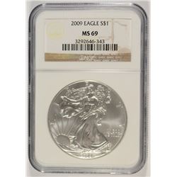 2009 SILVER AMERICAN EAGLE NGC MS-69