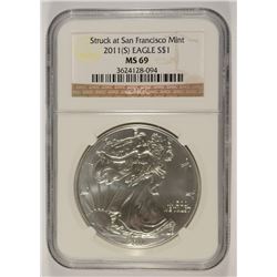 2011 (S) SILVER AMERICAN EAGLE NGC MS-69