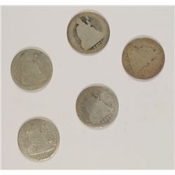 (5) LOW GRADE SEATED DIMES