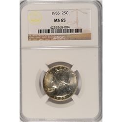 1955 WASHINGTON QUARTER, NGC MS-65 GEM