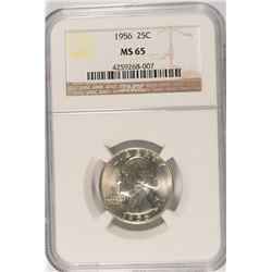 1956 WASHINGTON QUARTER, NGC MS-65 GEM