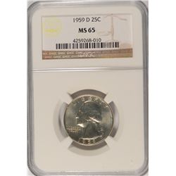 1959-D WASHINGTON QUARTER, NGC MS-65 GEM