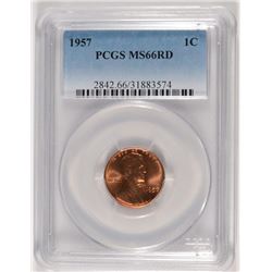 1957 LINCOLN CENT, PCGS MS-66 RED