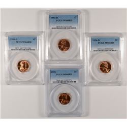 LOT OF ( 4 ) PCGS MS-66 RED LINCOLN CENTS: 1953-D, ( 2 ) 1956-D & ( 1 ) 1958