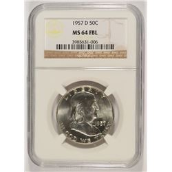 1957-D FRANKLIN HALF DOLLAR, NGC  MS-64 FBL