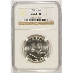 1958-D FRANKLIN HALF DOLLAR, NGC  MS-64 FBL