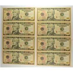 ( 2 ) SHEETS OF ( 4 ) UNCUT 2006 $10.00 NOTES IN  FOLDER WITH FACTS