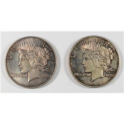 LOT OF ( 2 ) ONE OUNCE .999 SILVER REPLICA PEACE DOLLARS, GREAT TONING