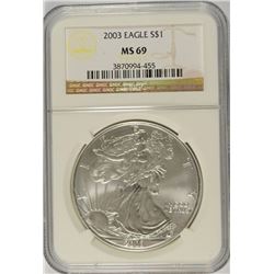 2003 AMERICAN SILVER EAGLE, NGC MS-69