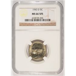 1943-D SILVER JEFFERSON NICKEL, NGC MS-66 5 FULL STEPS