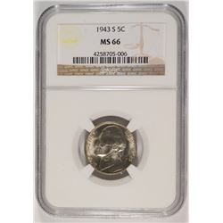 1943-S SILVER JEFFERSON NICKEL, NGC MS-66