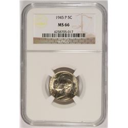 1945-P SILVER JEFFERSON NICKEL, NGC MS-66