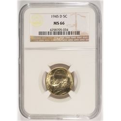 1945-D SILVER JEFFERSON NICKEL, NGC MS-66