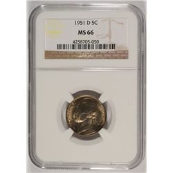 1951-D JEFFERSON NICKEL, NGC MS-66