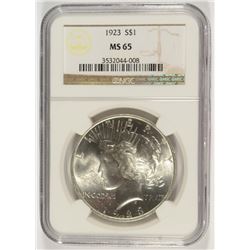 1923 PEACE SILVER DOLLAR, NGC MS-65