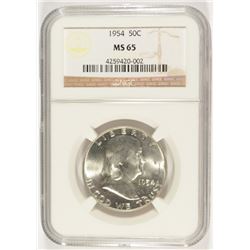 1954 FRANKLIN HALF DOLLAR, NGC MS-65