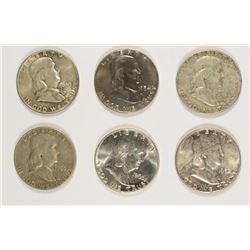 FRANKLIN HALF DOLLARS: 1952-BU, 1954-D BU, 1955 BU, 1960 & (2) 1955 XF