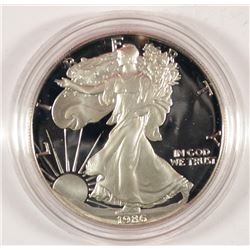 1986 PROOF AMERICAN SILVER EAGLE IN  NICE ORIGINAL BOX WITH COA