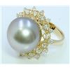 Image 2 : Diamond 0.75 ct Ring, Pearl Approx.14.5mm, 9.07gr 14K Yellow Gold