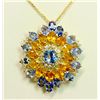 Image 1 : BLUE SAPPHIRE CENTER 2.09CT / BLUE SAPPHIRE SIDE 8.71CT / YELLOW SAPPHIRE 7.34CT / 14K YELLOW GOLD 9