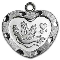 1/10 oz Silver Dove with Hearts Pendant (Diamond Cut-Heart Bezel)